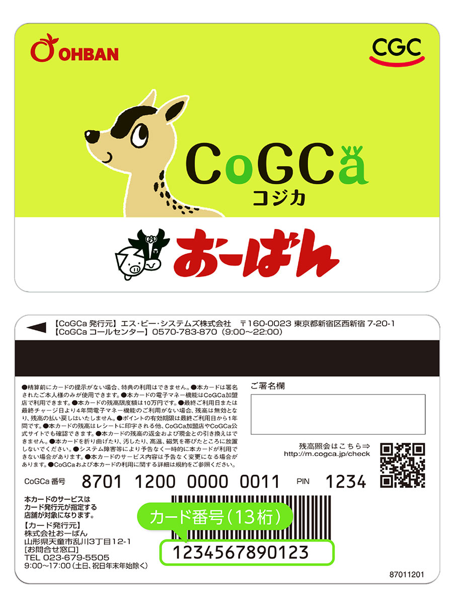 コジカカード番号（13桁）をご入力ください。